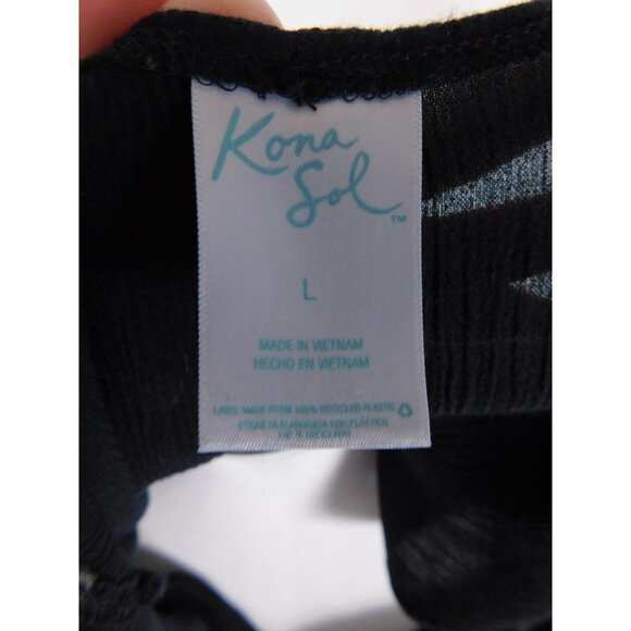 Kona Sol Black Crinkle Rayon Midi Cover-Up L - Deep V Swim Dress - Excell - Picture 10 of 11